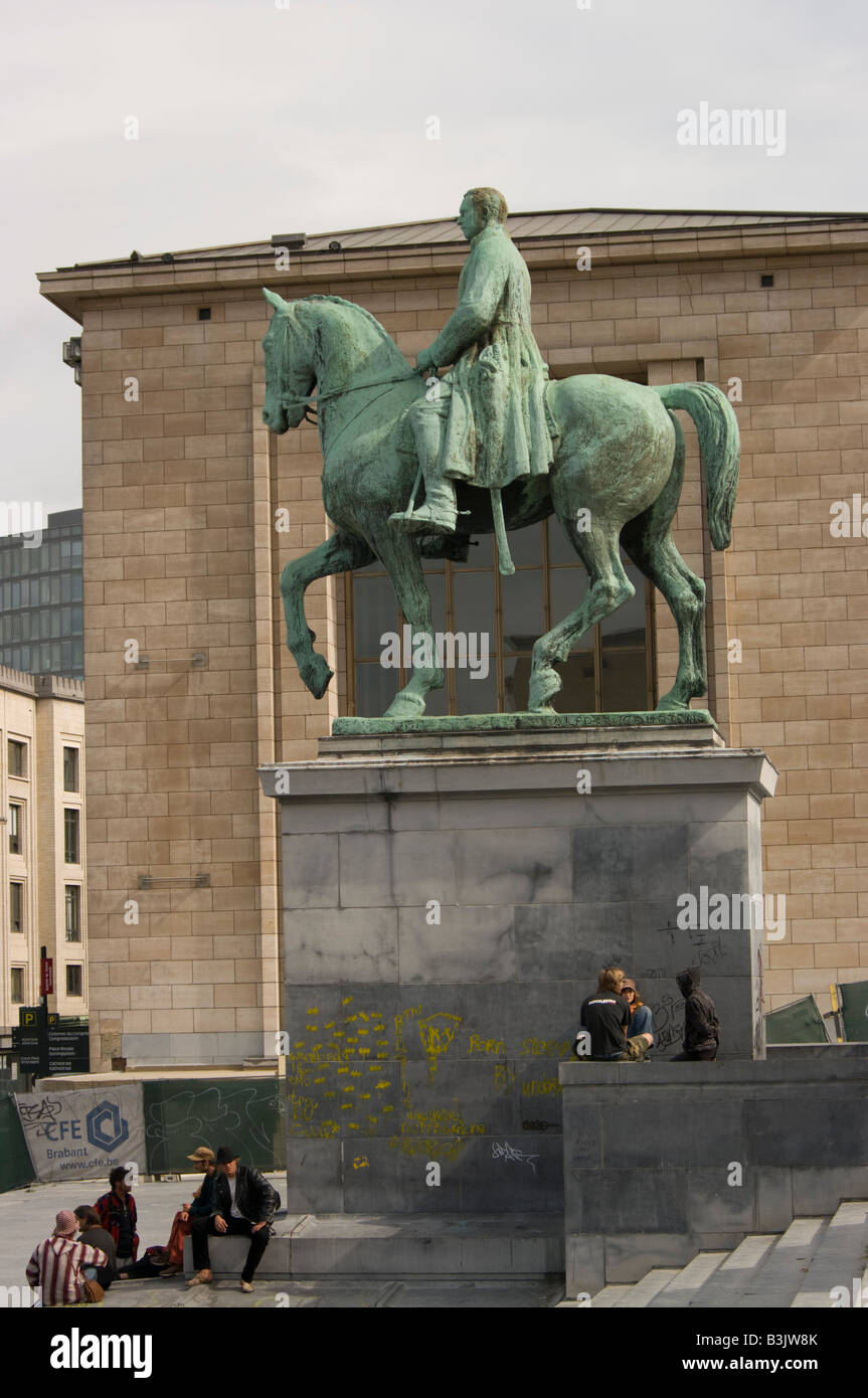 La statue du Roi Albert, Mont des Arts, Bruxelles, Belgique Banque D'Images