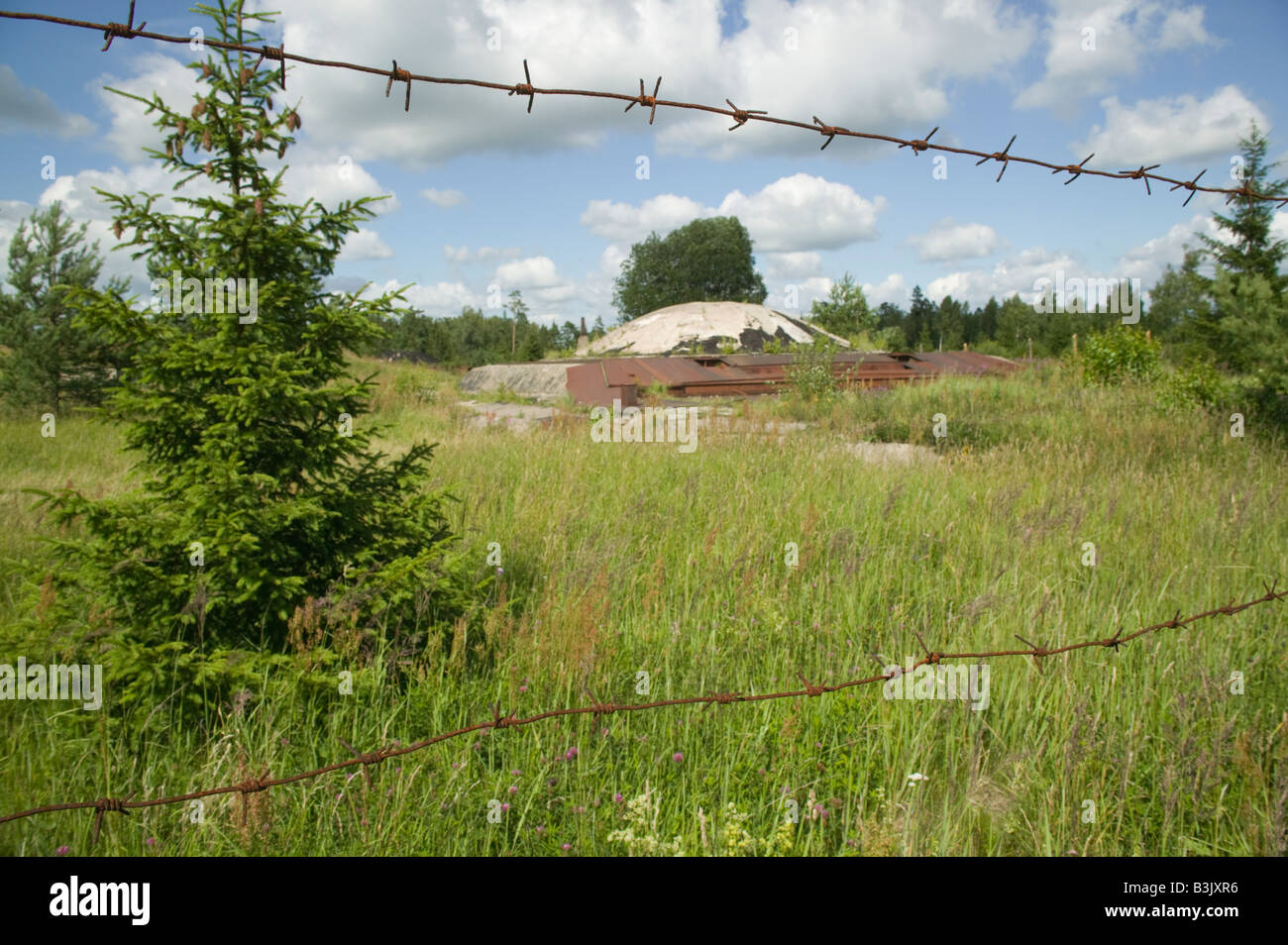 Base de missiles nucléaires soviétiques en ruine, Plokstine, la Lituanie. Banque D'Images