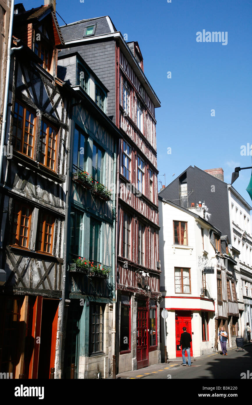 Juillet 2008 - maisons à colombages à Rouen Normandie France Banque D'Images Juillet 2008 - maisons à colombages à Rouen Normandie France Banque D'Images