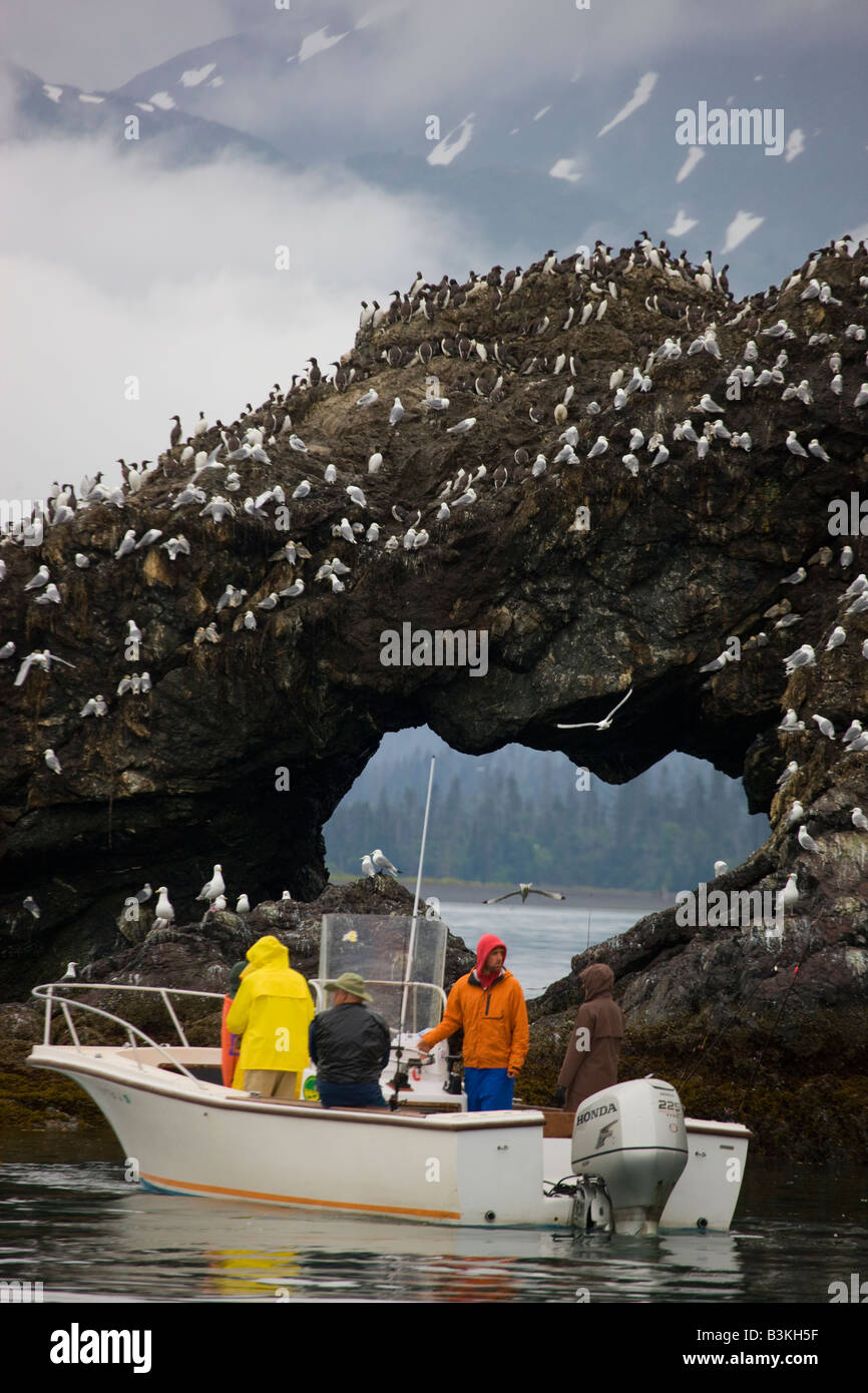 Les passagers l'observation des oiseaux sur l'île Gull Kachemak Bay près de Homer Alaska Banque D'Images
