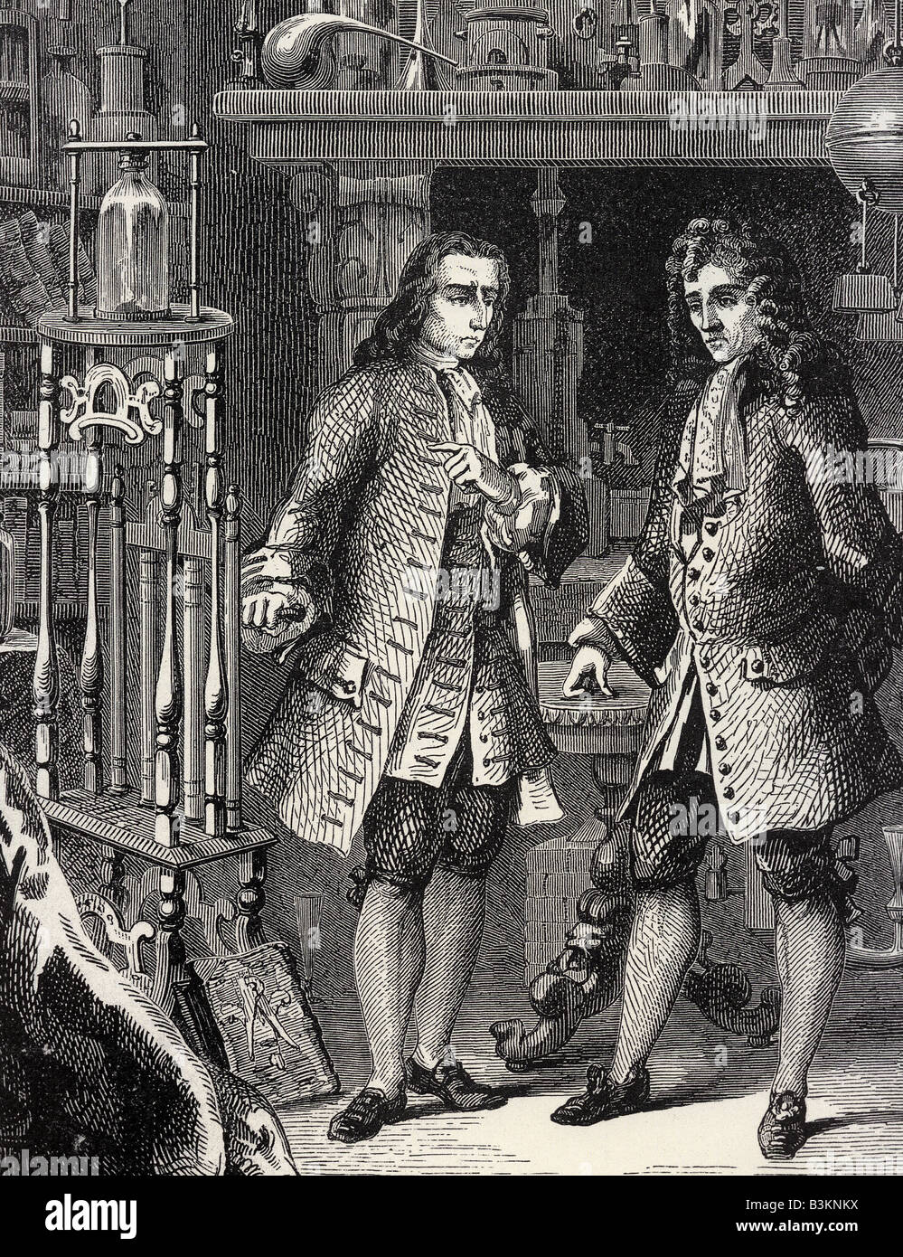 SIR ROBERT BOYLE, physicien et chimiste irlandais à droite avec le sous-Denis Papin - Voir description ci-dessous pour plus de détails Banque D'Images
