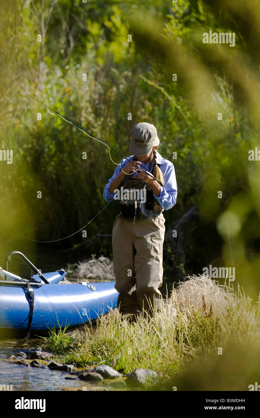 La pêche à la mouche sur la rivière Owyhee inférieur un ruban bleu de la pêche de la truite brune dans le sud-est de l'Oregon Banque D'Images