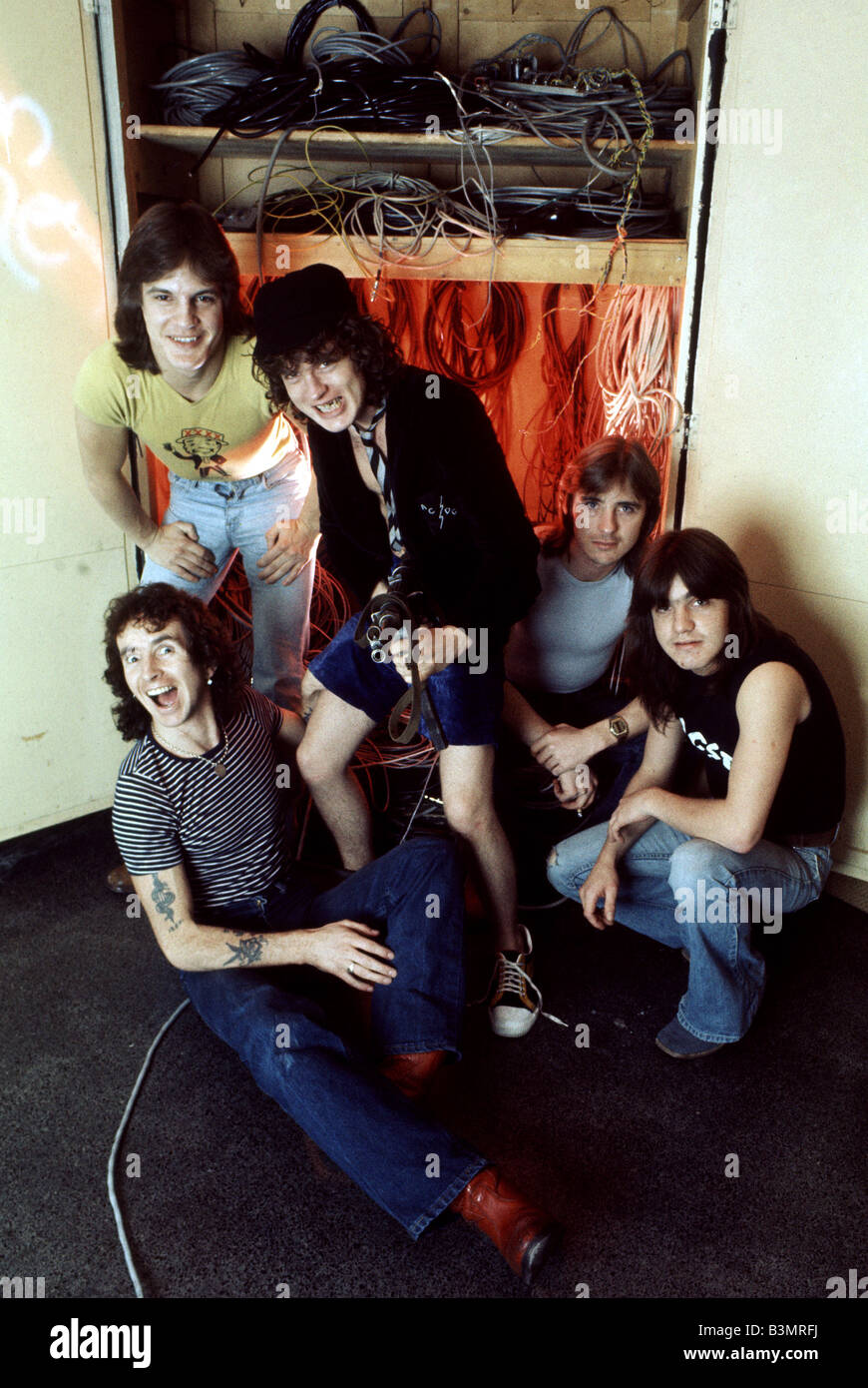 AC/DC groupe rock britannique en 1979 avec Bon Scott en bas à gauche Banque D'Images