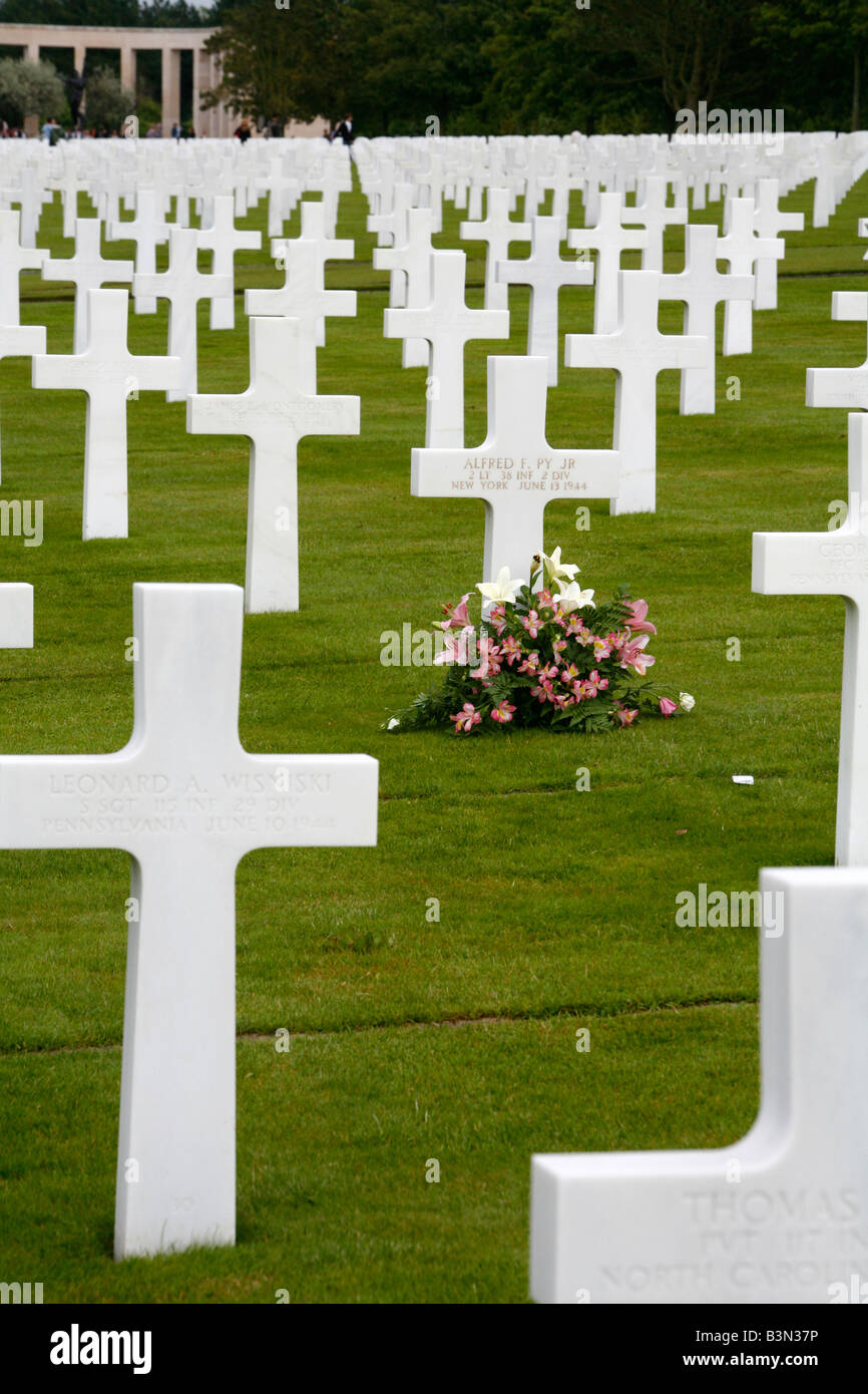 Juillet 2008 - Le cimetière militaire américain de Colleville-sur-mer Normandie France Banque D'Images