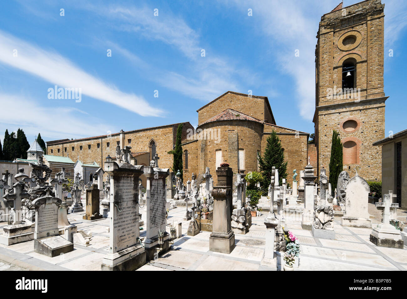 Cimetario delle Porte Santo et l'église de San Miniato al Monte, Florence, Toscane, Italie Banque D'Images