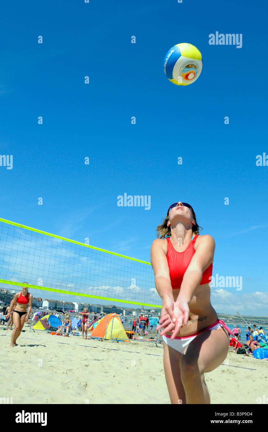 Beach-volley, Weymouth, Dorset, Angleterre, Royaume-Uni Banque D'Images