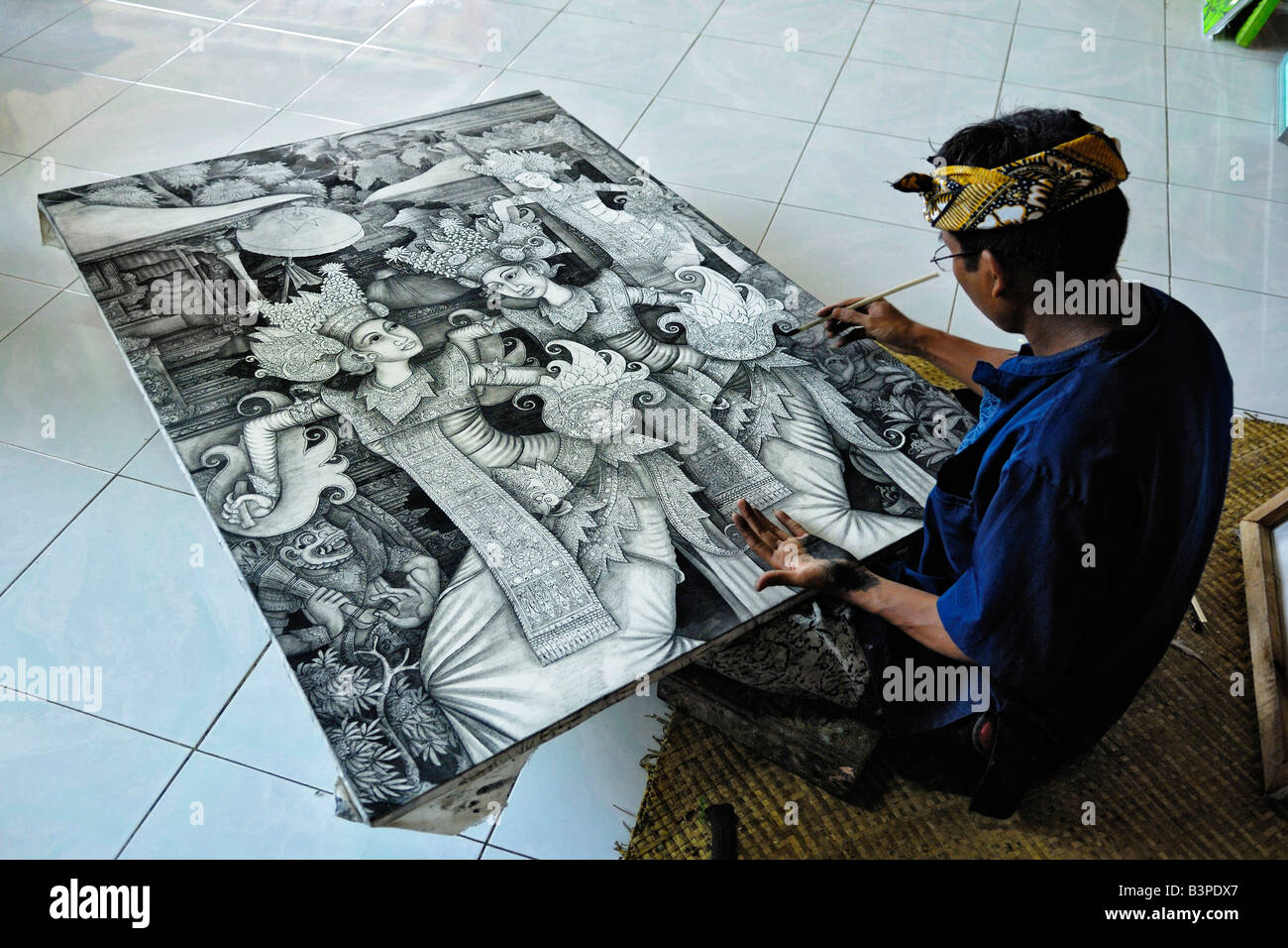 Avec la peinture de l'artiste, la coopération des peintres à Ubud, Bali, Indonésie Banque D'Images
