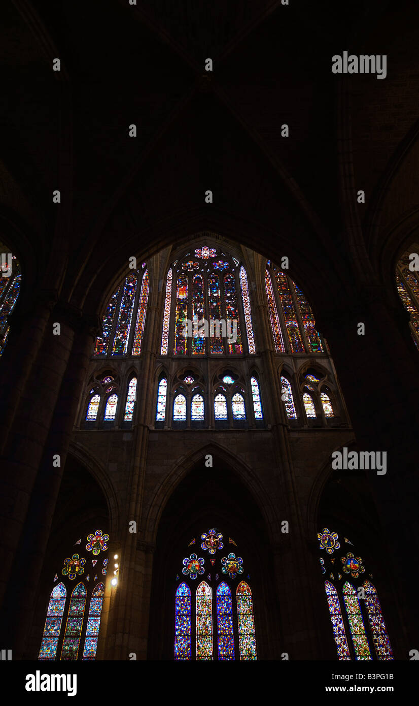 Cathédrale de León dans spainnvidieras windows de la cateral de Leon en el Camino de santigao Banque D'Images