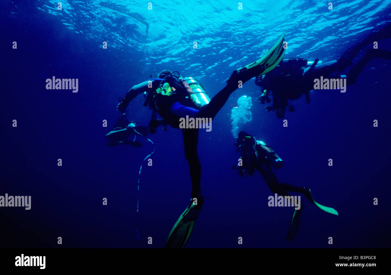 Les plongeurs qui reviennent d'une autre plongée au large des îles Surin. La Thaïlande. Les amateurs de plongée sous-marine en Thaïlande. Banque D'Images
