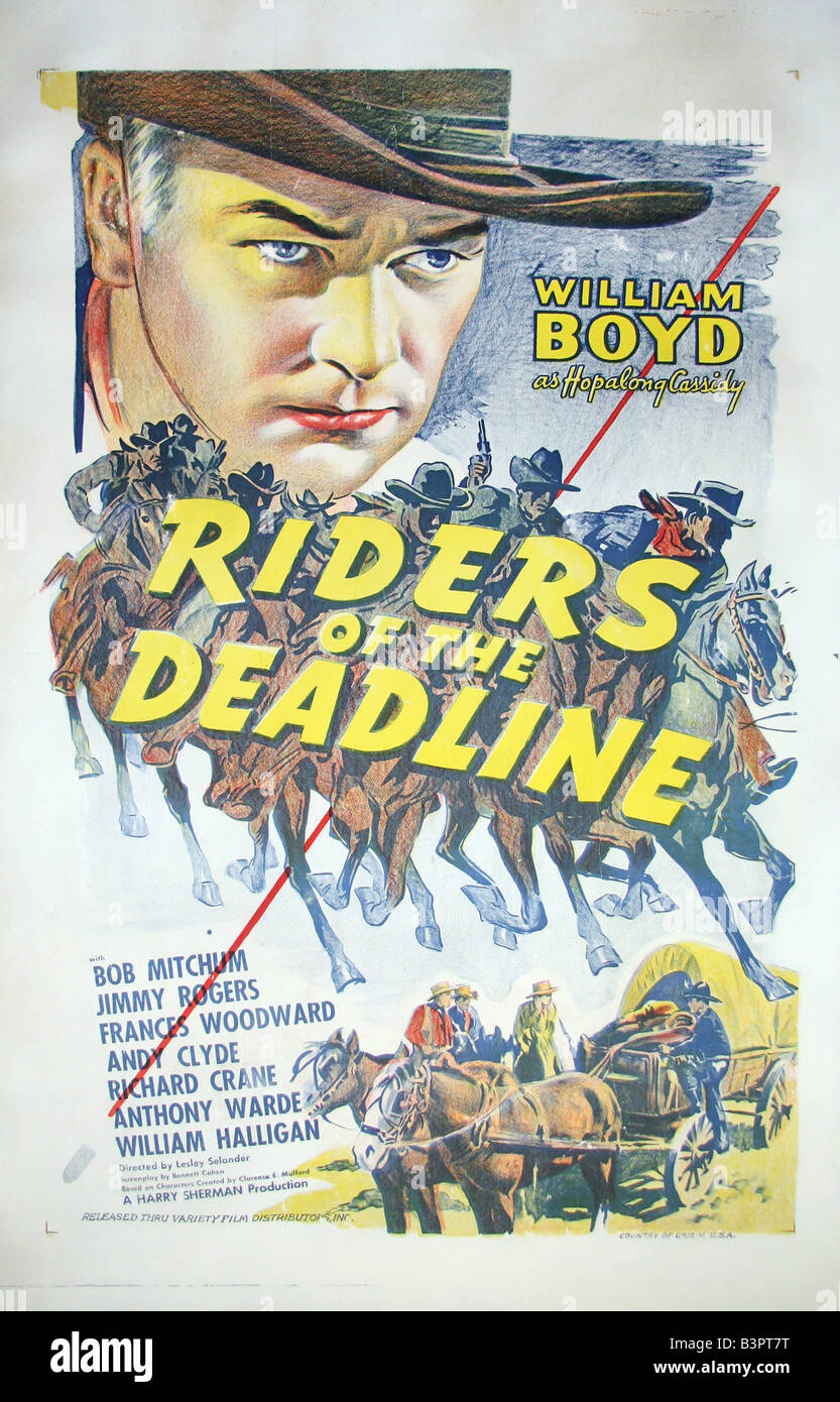 William Boyd comme Hopalong Cassidy dans les cavaliers de la date limite (1943) une affiche de film à feuille. Banque D'Images