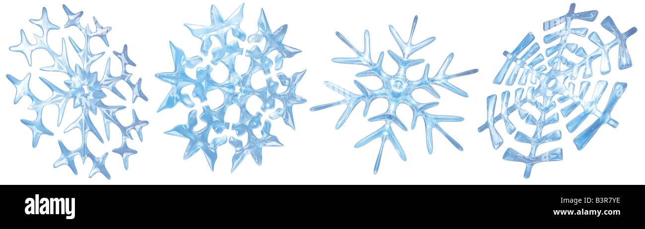 Quatre flocons de neige sur fond blanc Banque D'Images