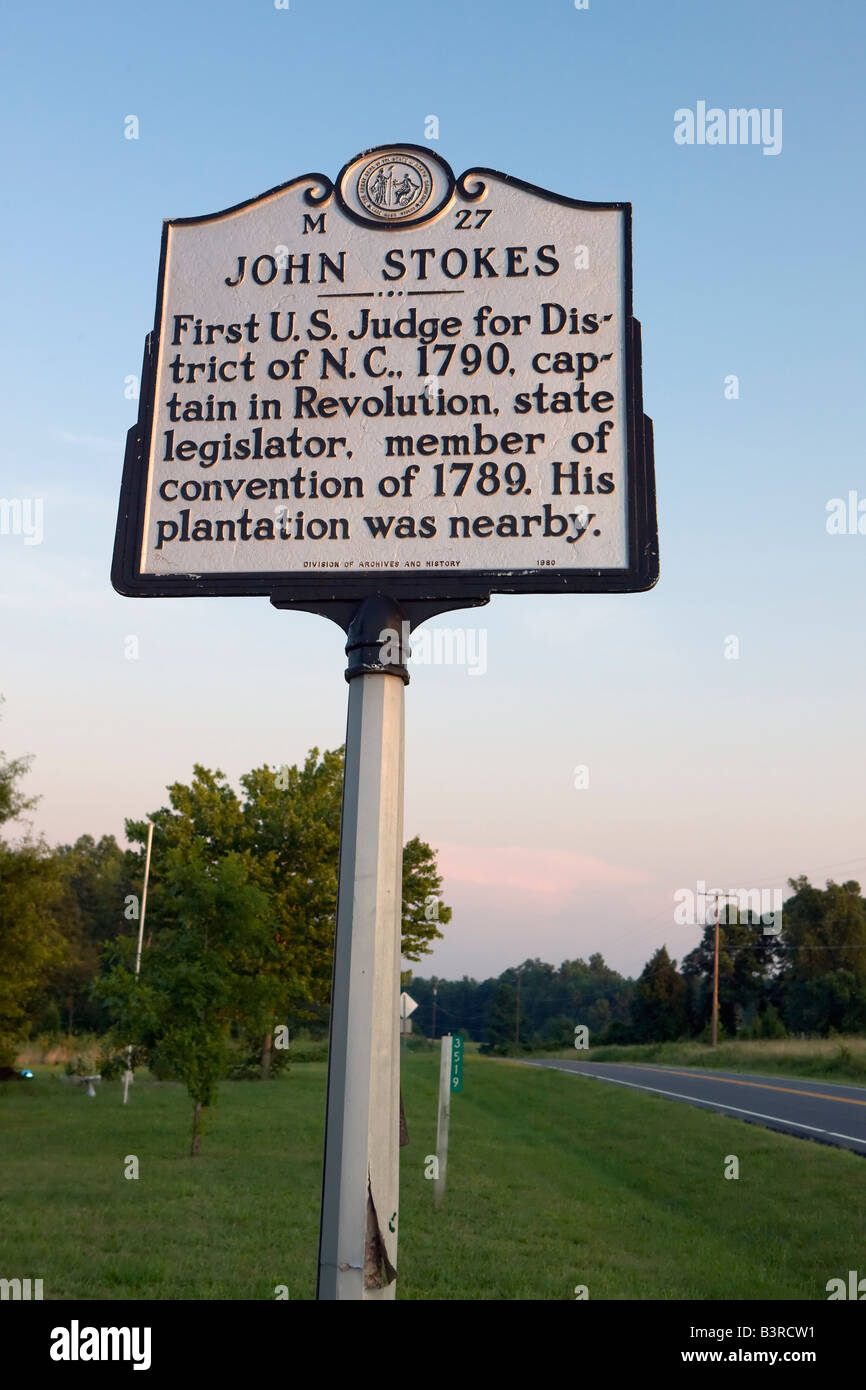 Caroline du repère historique - NC-M27 John Stokes Premier Juge des États-Unis pour le district de N.C., 1790, le capitaine en révolution, l'état Banque D'Images