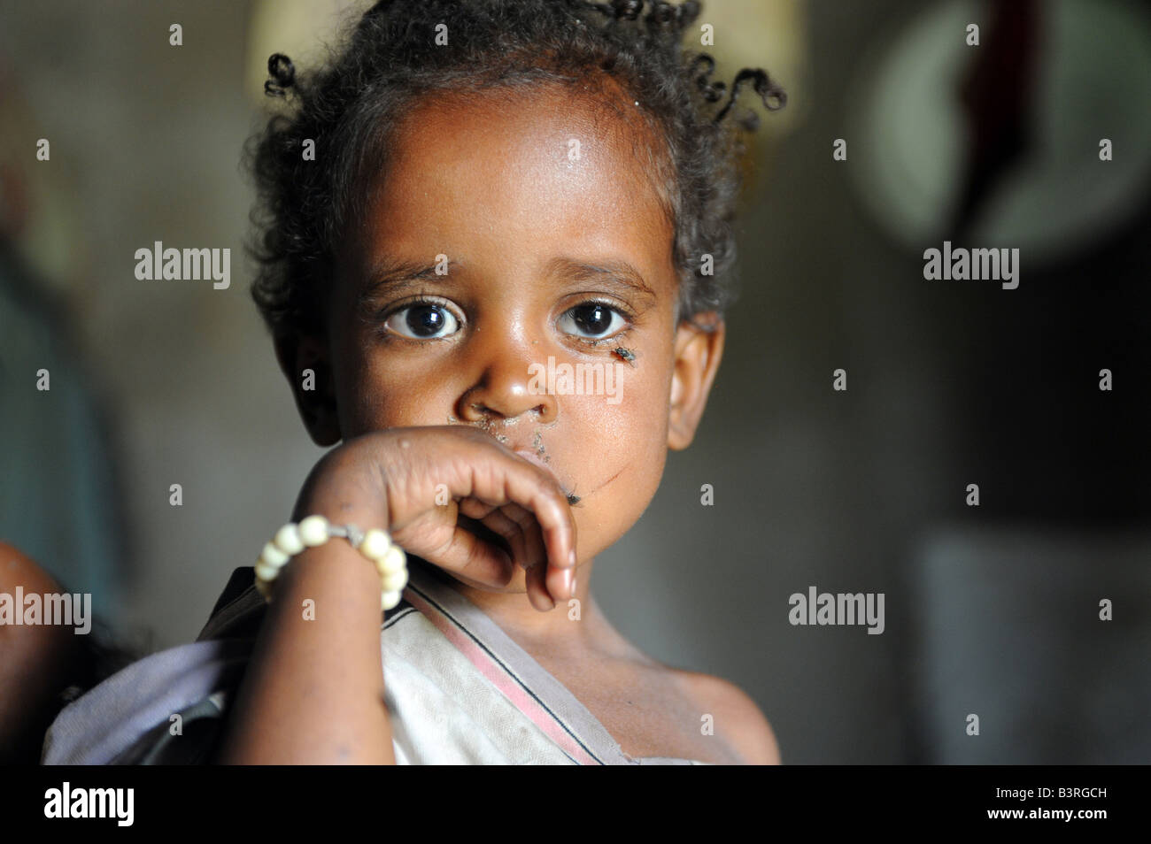 Elfinish Jemal 4 qui avait été préoccupé de recevoir de l'aide alimentaire dans le sud de l'Éthiopie des Woreda Mareko Banque D'Images