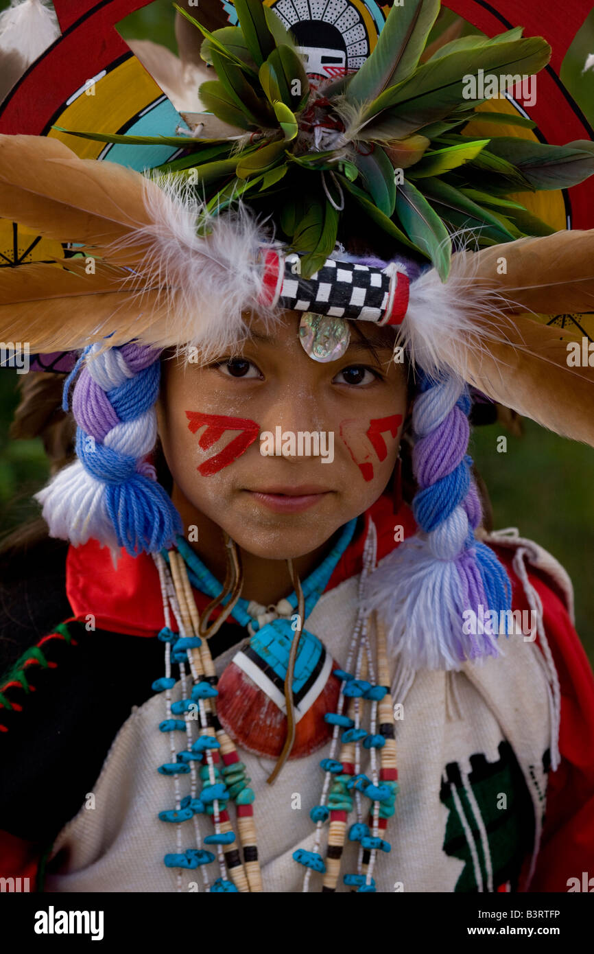 Fille Hopi Hopi - Réservation - Arizona - habillés en costume de danse sociale Banque D'Images