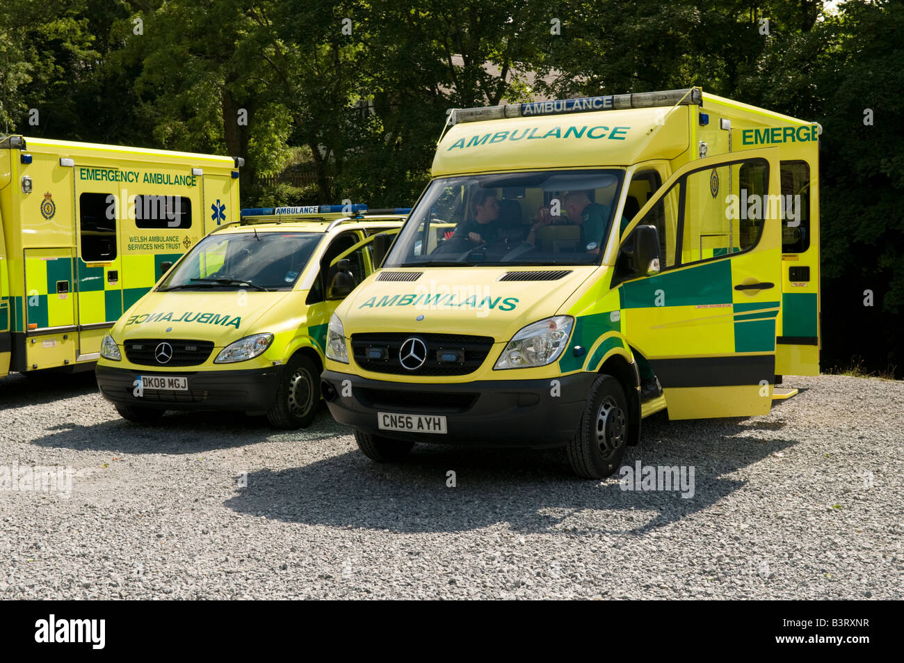 Trois ambulances Ambulance Service gallois Banque D'Images