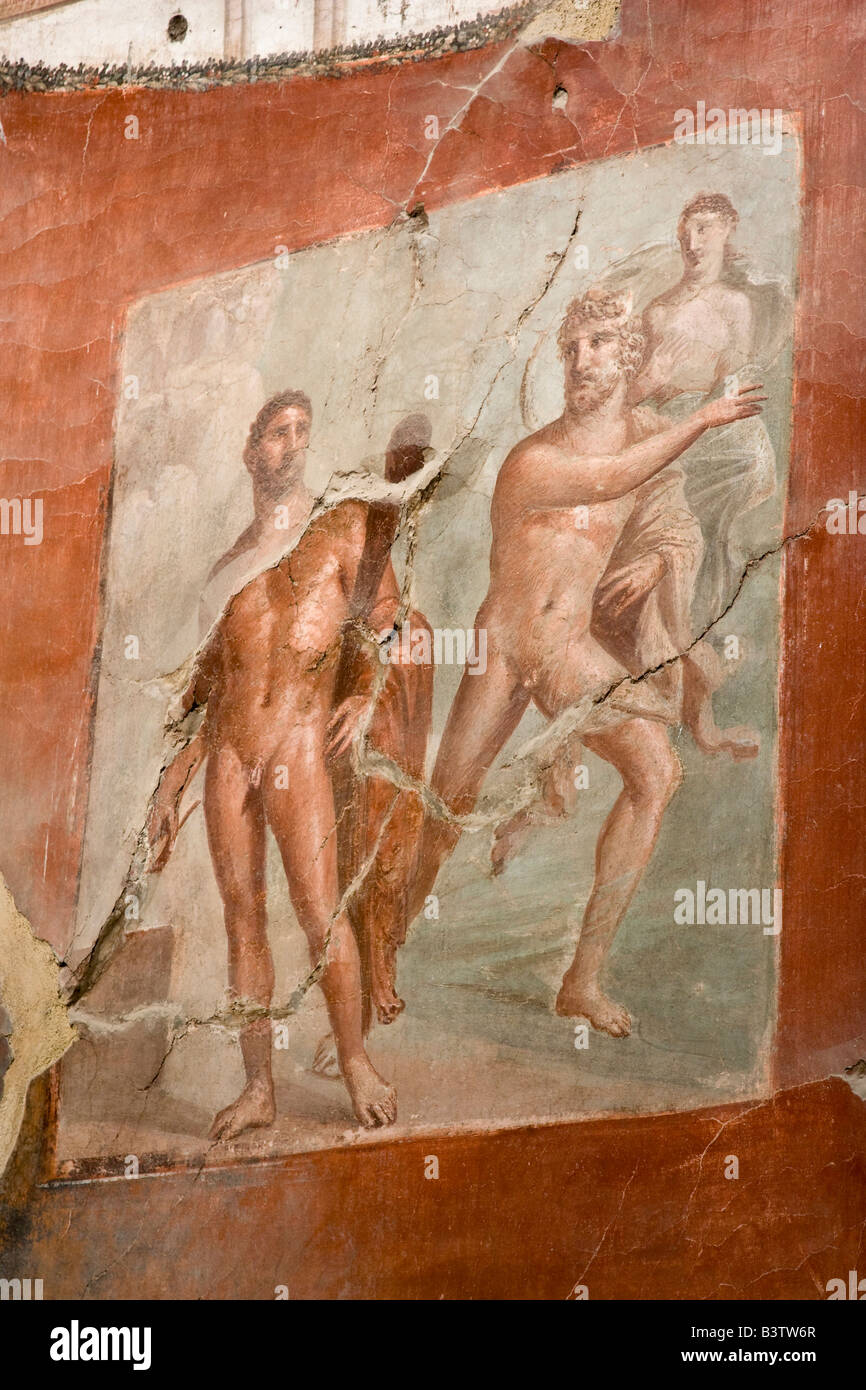 L'Europe, Italie, Campanie, Herculanum. Une fresque dans le hall d'Augustals représentant Hercule avec Acheloo. Banque D'Images