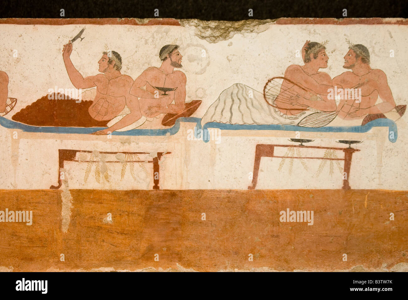 L'Europe, Italie, Campanie, Paestum. Détails fresque de la Tombe du Plongeur. Banque D'Images