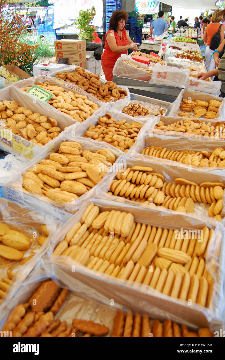 Blocage de boulangerie, marché, Nea Moudania, Chalcidique, Macédoine Centrale, Grèce Banque D'Images