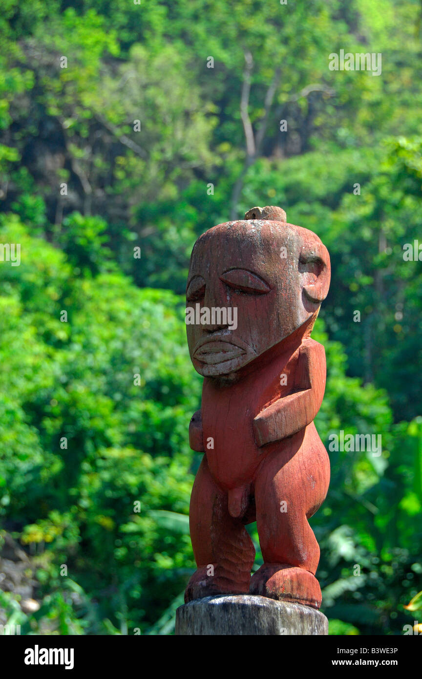 Pacifique Sud, Polynésie Française, Tahiti. Tiki plein air parc du Temple, ancien site utiliser pour des cérémonies royales.. Banque D'Images