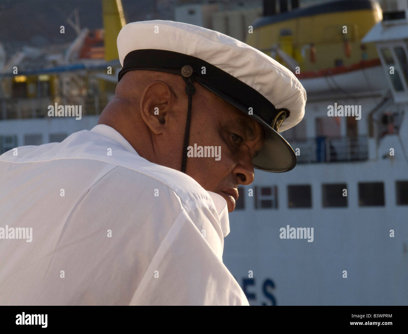 Vue arrière d'un capitaine, l'île de Sao Vicente, Cap Vert Banque D'Images