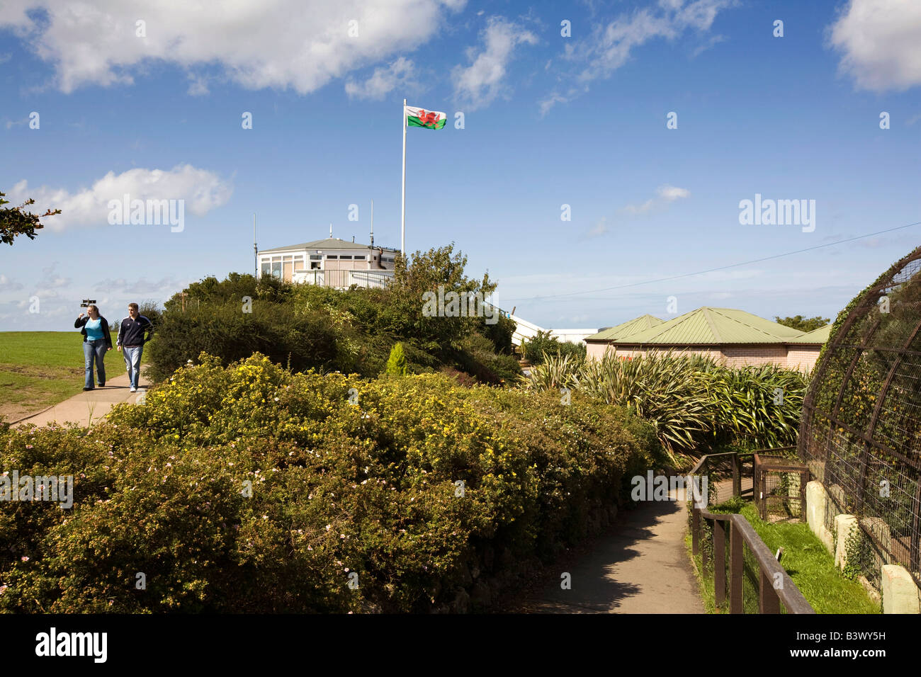 UK Wales Clwyd Abergele Welsh Mountain Zoo national flag flying sur le parc Banque D'Images