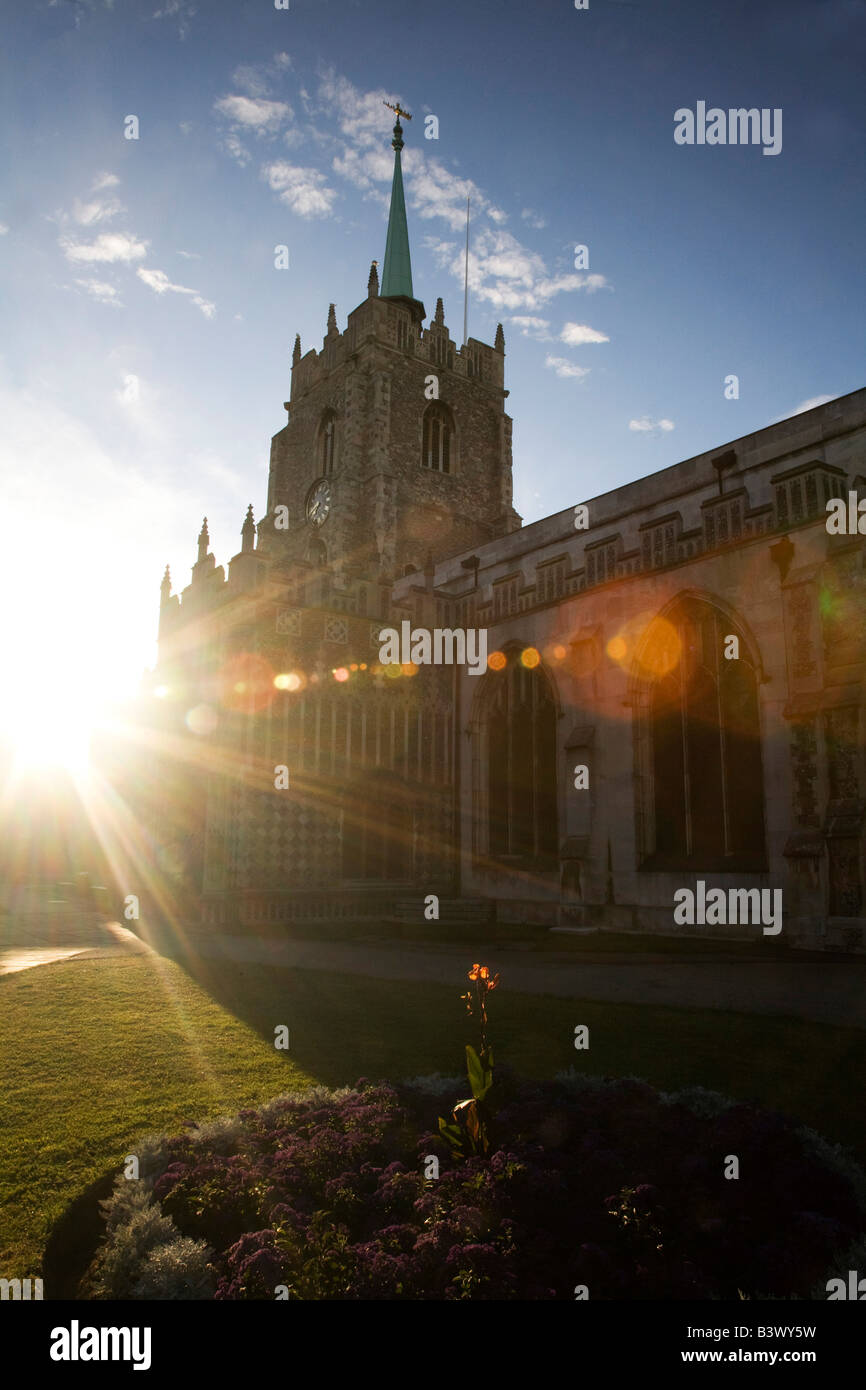 La Cathédrale de Chelmsford avec le soleil couchant derrière elle. Banque D'Images