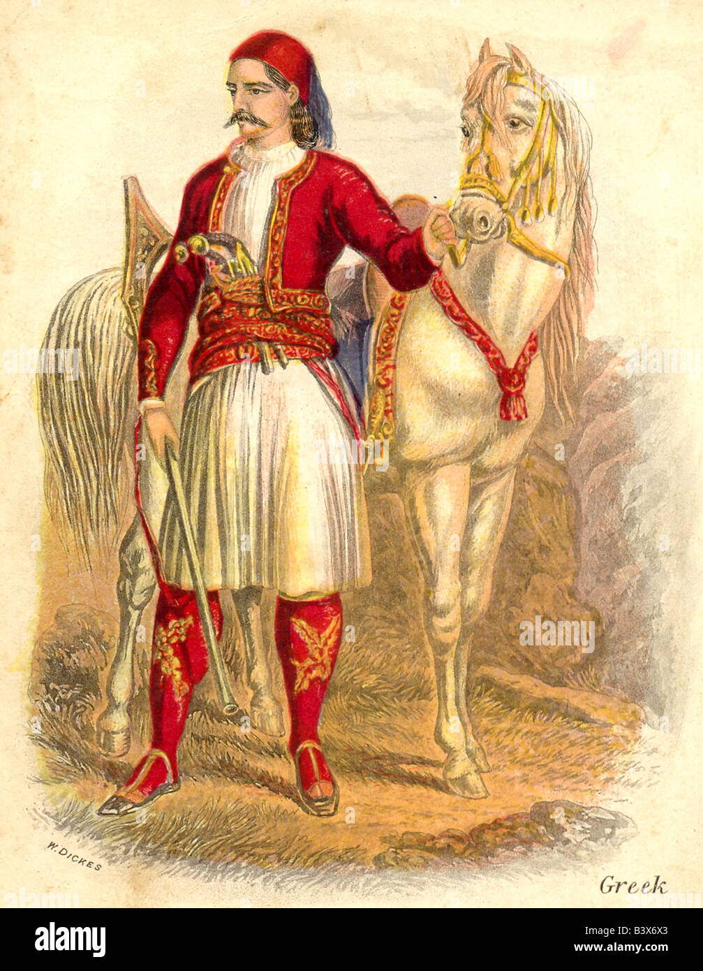 Récompense du mérite Chromolithographed carte d'un homme grec vers 1855 publié par W Dickes Banque D'Images