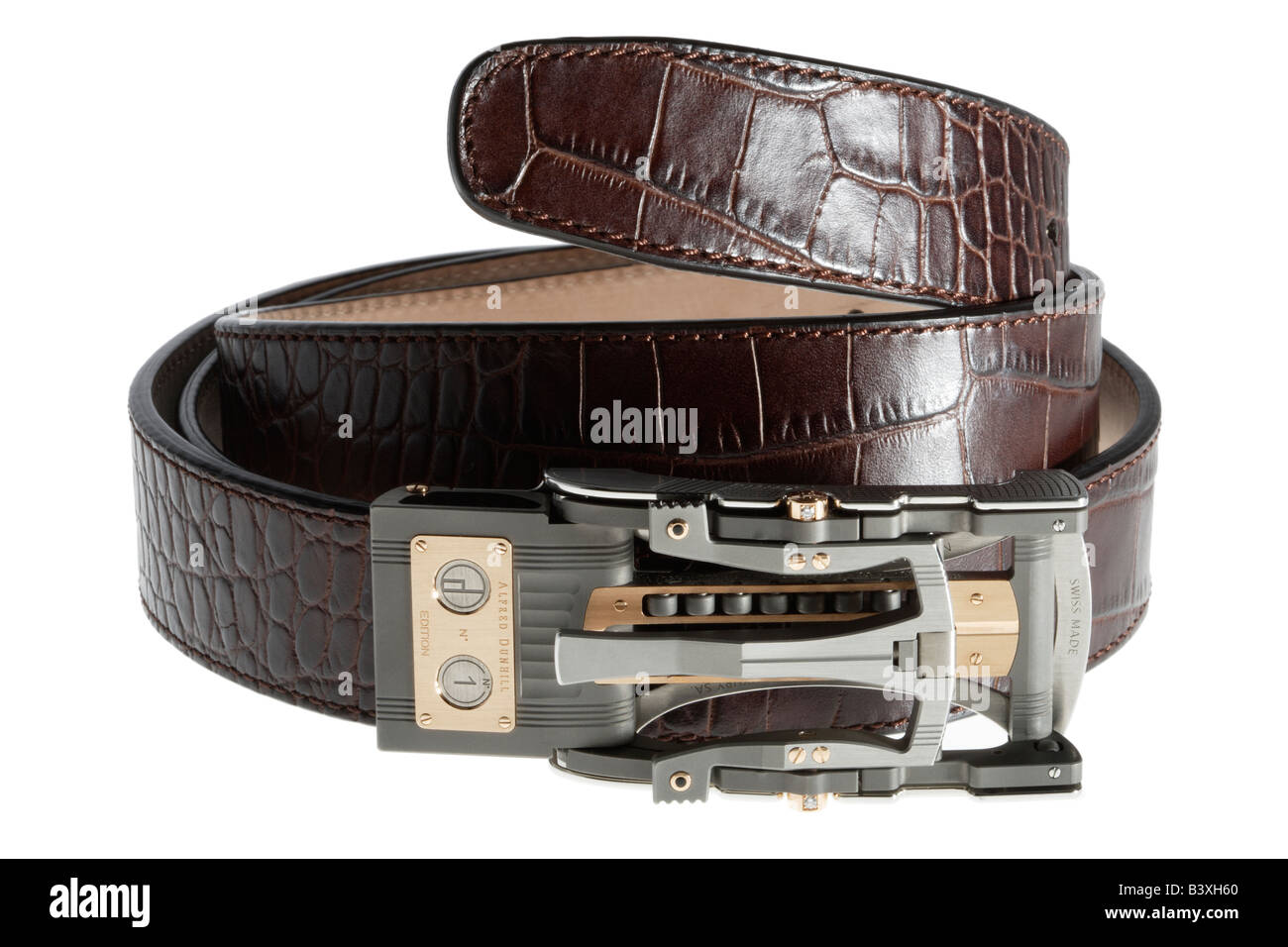 Alfred Dunhill et boucle de ceinture en cuir Photo Stock - Alamy