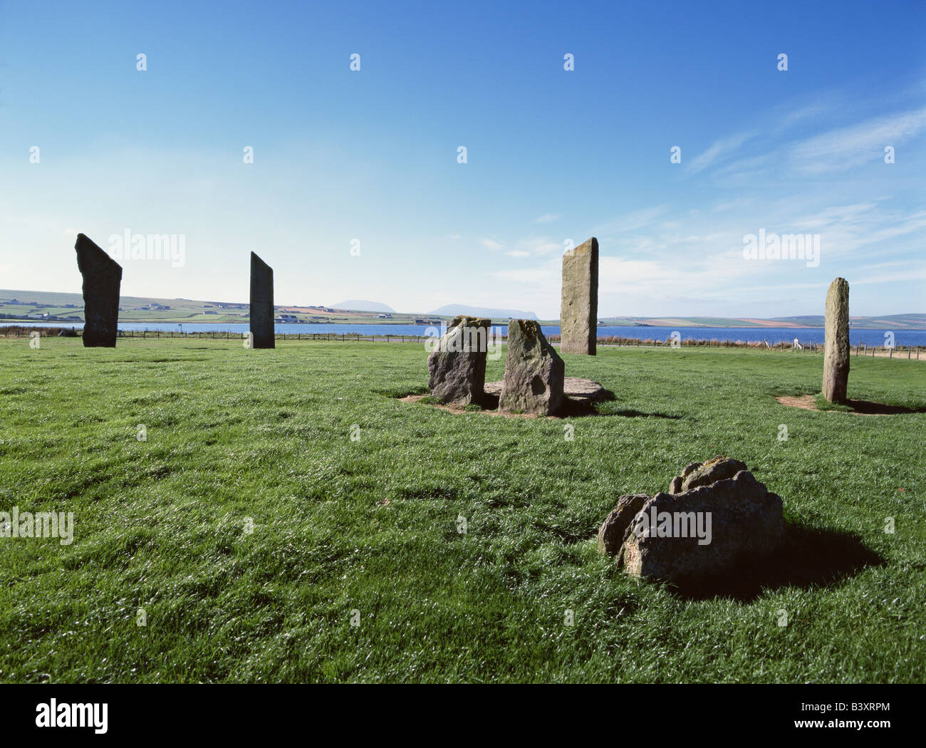 Dh Stenness Standing Stones néolithique des Orcades STENNESS standing stone circle Loch de Stenness Banque D'Images