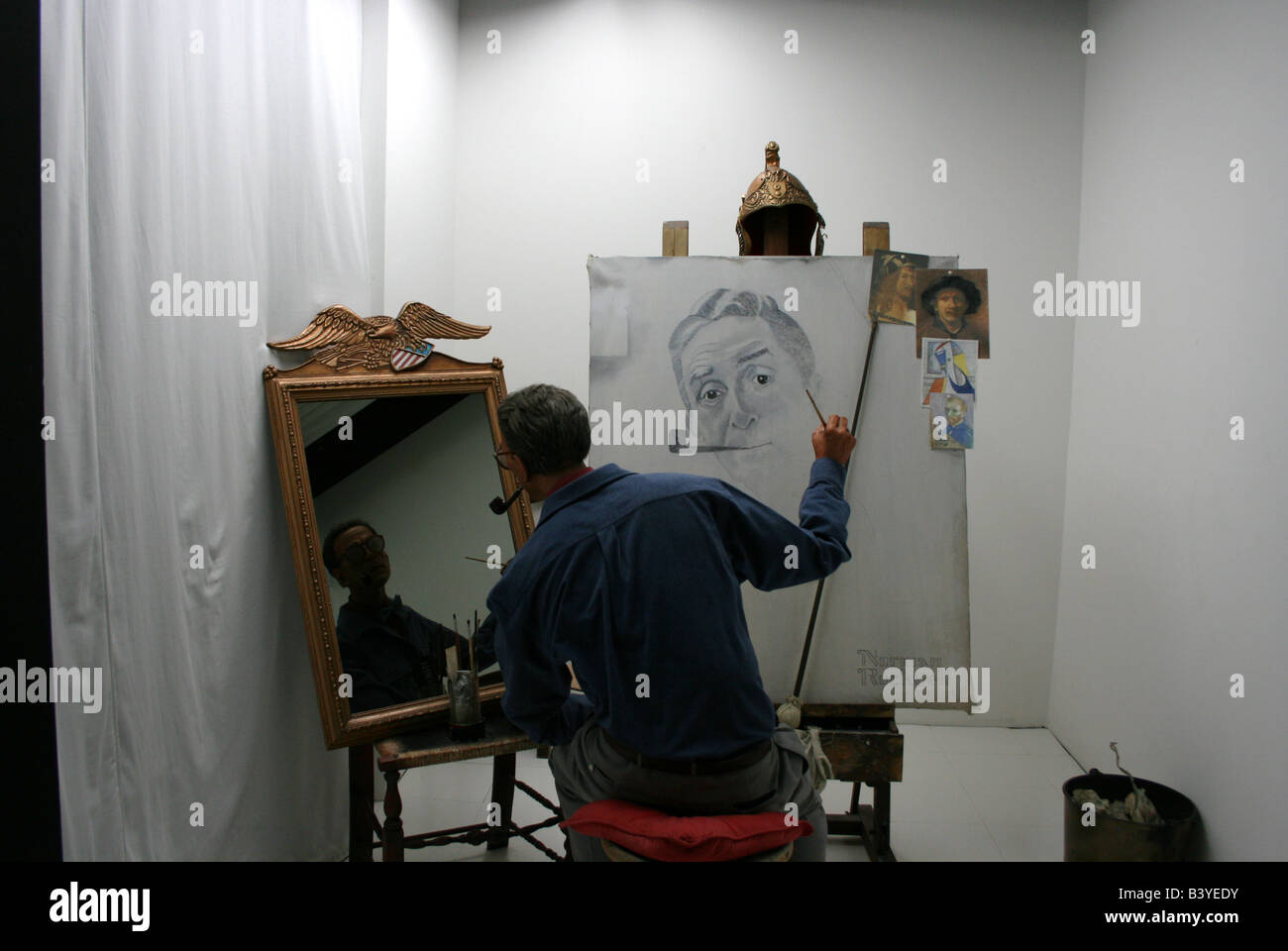 Loisirs Cire de Norman Rockwell faire un autoportrait en miroir Banque D'Images