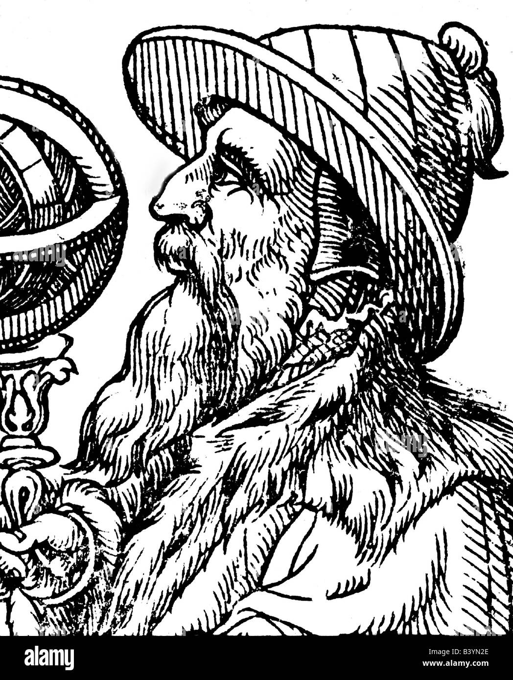 Mercator, Gerhardus, 5.3.1512 - 2.12.1594, mathématicien flamand et cartographe, portrait, coupe du bois, 'Cosmographia' de Sebastian Muenster, 1544, , Banque D'Images