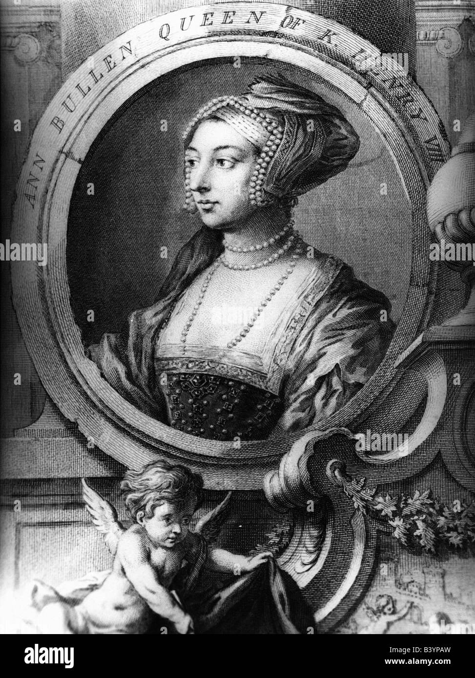 Anne Boleyn, vers 1505 - 19.5.1536, Reine Consort d'Angleterre 25.1.1533 - 19.5.1536, portrait, gravure sur acier, 19e siècle, l'artiste a le droit d'auteur , de ne pas être effacé Banque D'Images