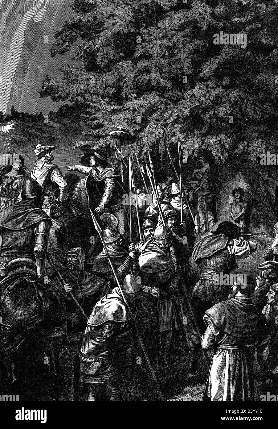 Tell, William, héros national de Suisse, pousse de pomme, peinture d'histoire, gravure de bois, XIXe siècle, Banque D'Images