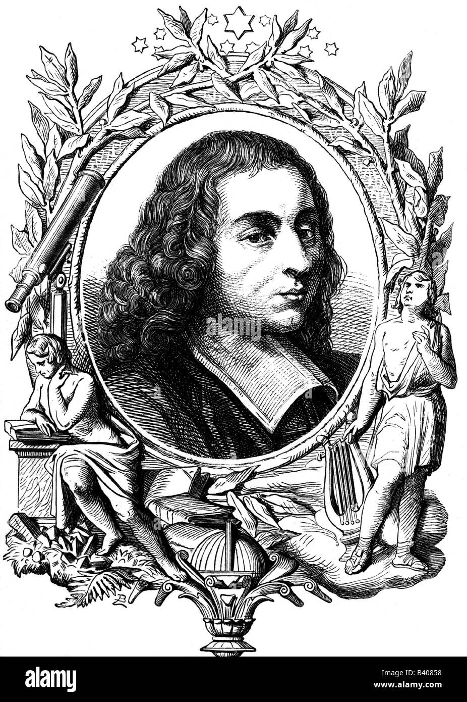 Pascal, Blaise, 19.6.1623 - 19.8.1662, mathématicien français, philosophe et physicien, portrait, représentation allégorique, XIXe siècle, Banque D'Images