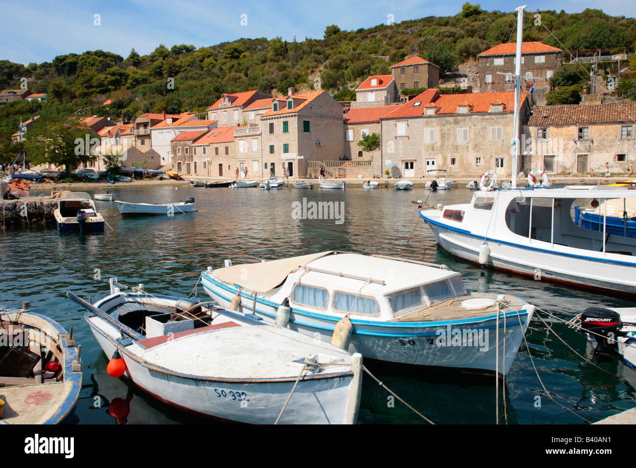 Port de l'île de Sipan Sudjuradj, près de Dubrovnik, Croatie, Europe de l'Est Banque D'Images