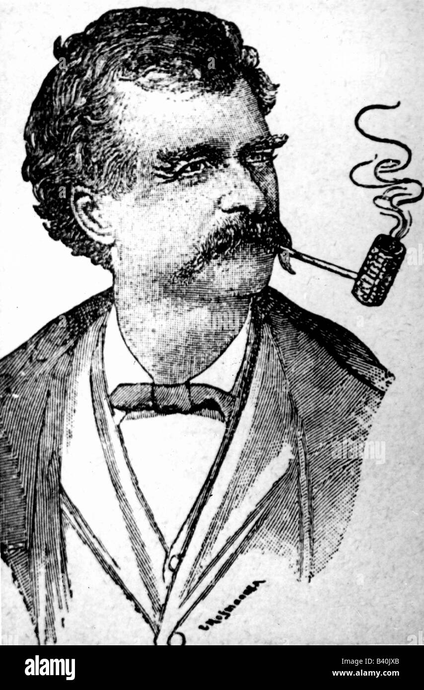 TWAIN, Mark, 30.11.1835 - 21.4.1910, auteur/écrivain américain, portrait, dessin de Hoffmann, XIXe siècle, Banque D'Images