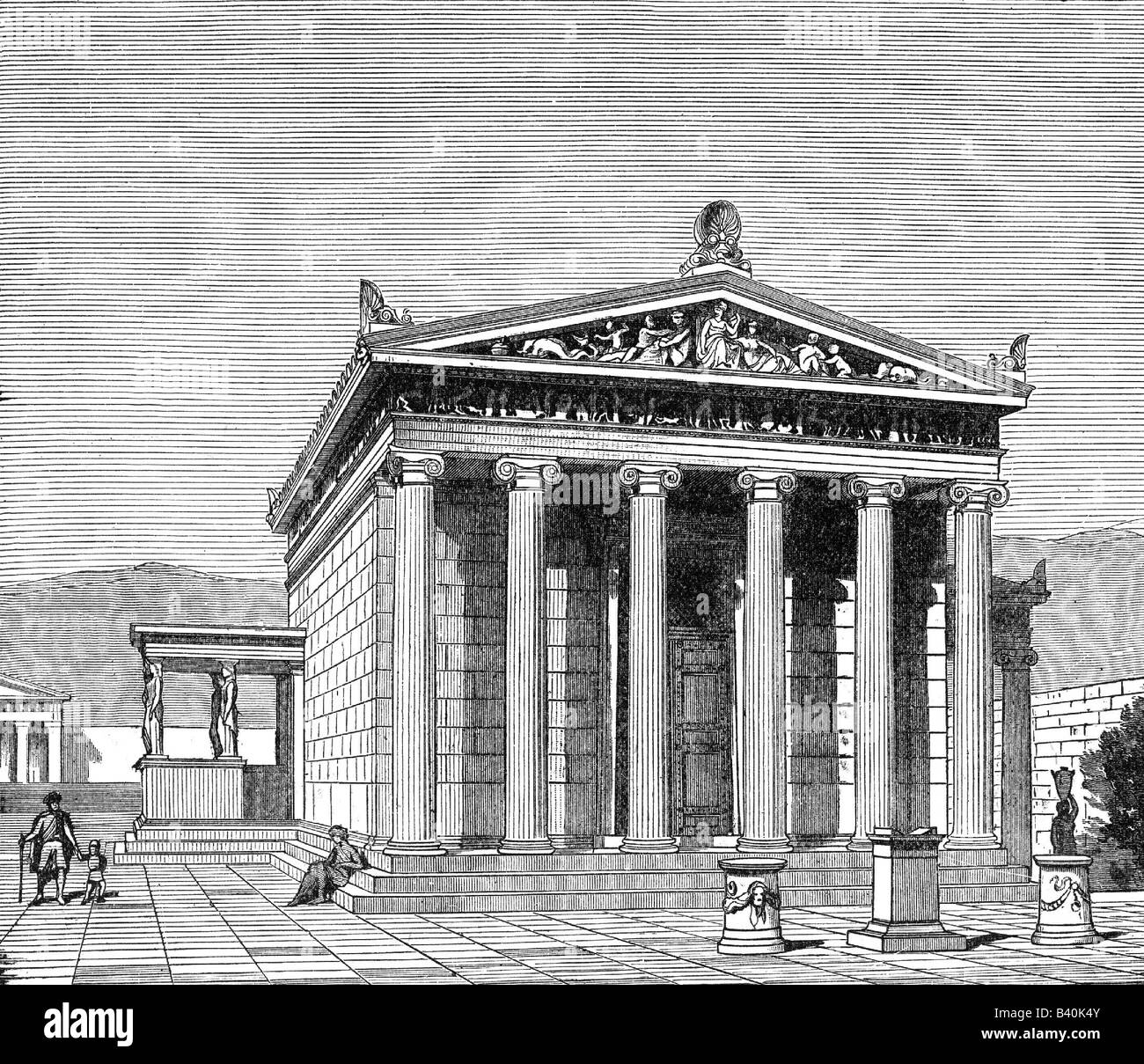 Géographie / voyages, Grèce, Athènes, bâtiments, Acropole, Erechteion, reconstruction, original, gravure, XIXe siècle, historique, historique, Europe, colonne, colonnes, architecture, bâtiment, patrimoine culturel mondial de l'UNESCO / sites, personnes, monde ancien, Banque D'Images