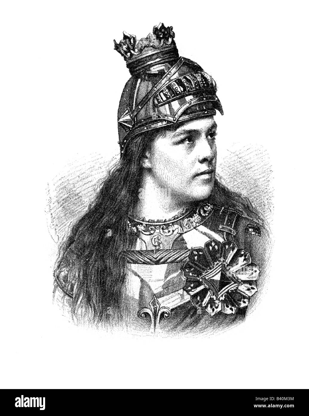Ziegler, Klara, 27.4.1844 - 19.12.1909, actrice allemande, comme 'Jeanne d'Arc', portrait, gravure en bois, fin du XIXe siècle, , Banque D'Images