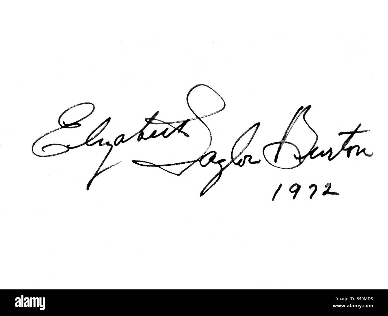 Taylor, Elizabeth (Liz), 27.2.1932 - 23.3.2011, actrice américaine, signature 'Elizabeth Taylor Burton', autographe, scénario, Banque D'Images