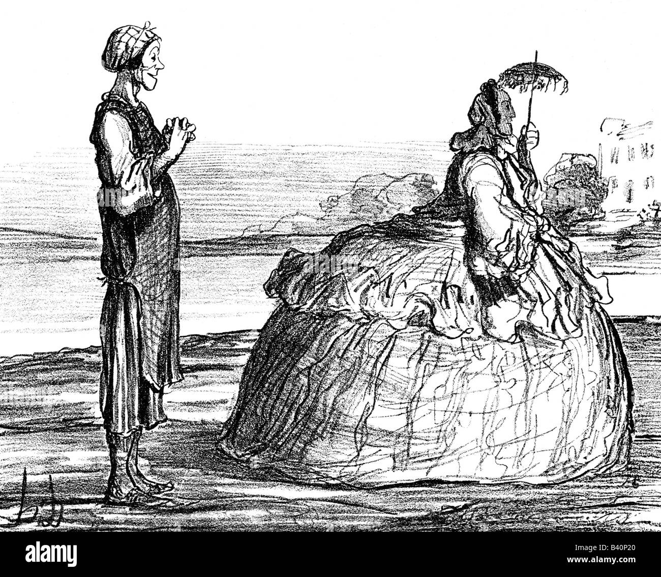 Mode, XIXe siècle, mode féminin, France, crinoline, caricature par Honoré Daumier, vers 1850, Banque D'Images