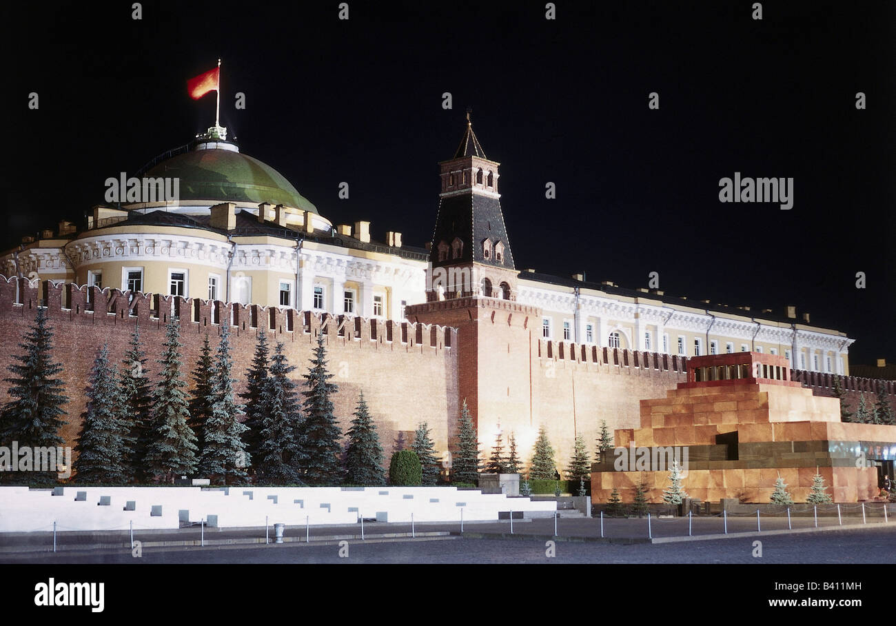 Géographie / voyages, Russie, Moscou, bâtiments, architecture, mausolée de Lénine, la nuit, Lénine, , Banque D'Images