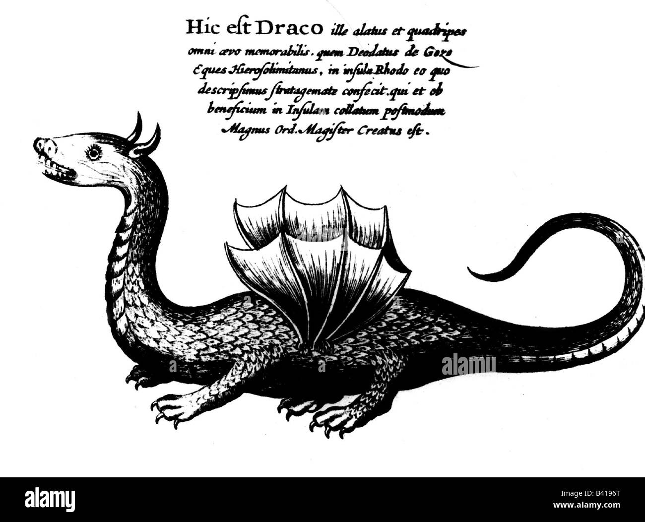 Superstition, créatures mythiques, dragons, gravure de cuivre, 'mundus subterraneus' par Athanasius Kircher, Amsterdam, 1678, , Banque D'Images