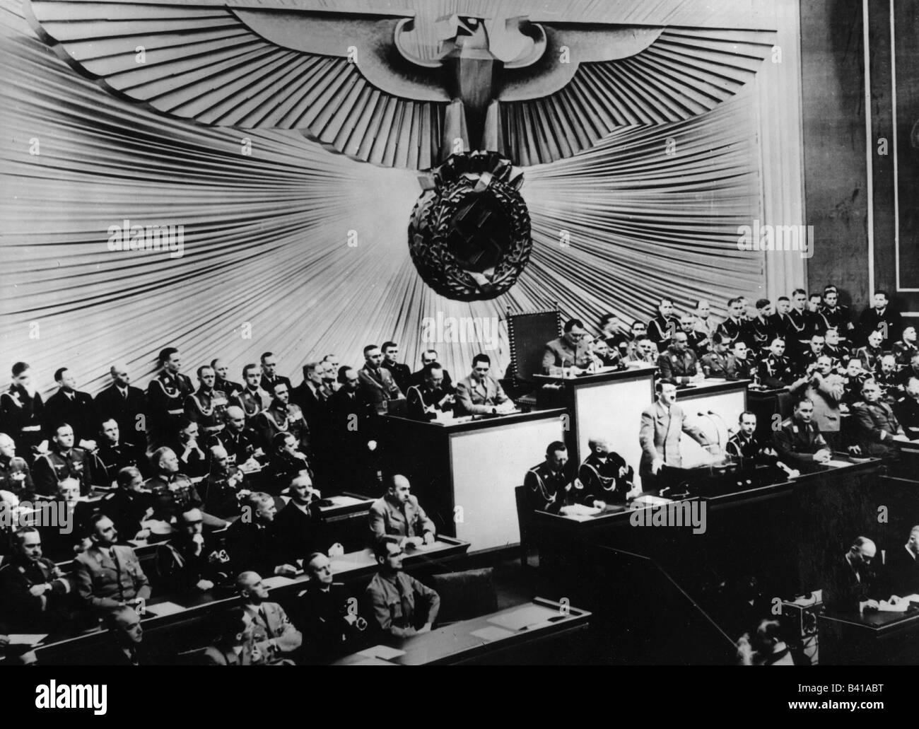 Événements, deuxième Guerre mondiale / seconde Guerre mondiale, Pologne 1939, début de la guerre, 1.9.1939, discours d'Adolf Hitler, Reichstag (Opéra Kroll), Berlin, Banque D'Images