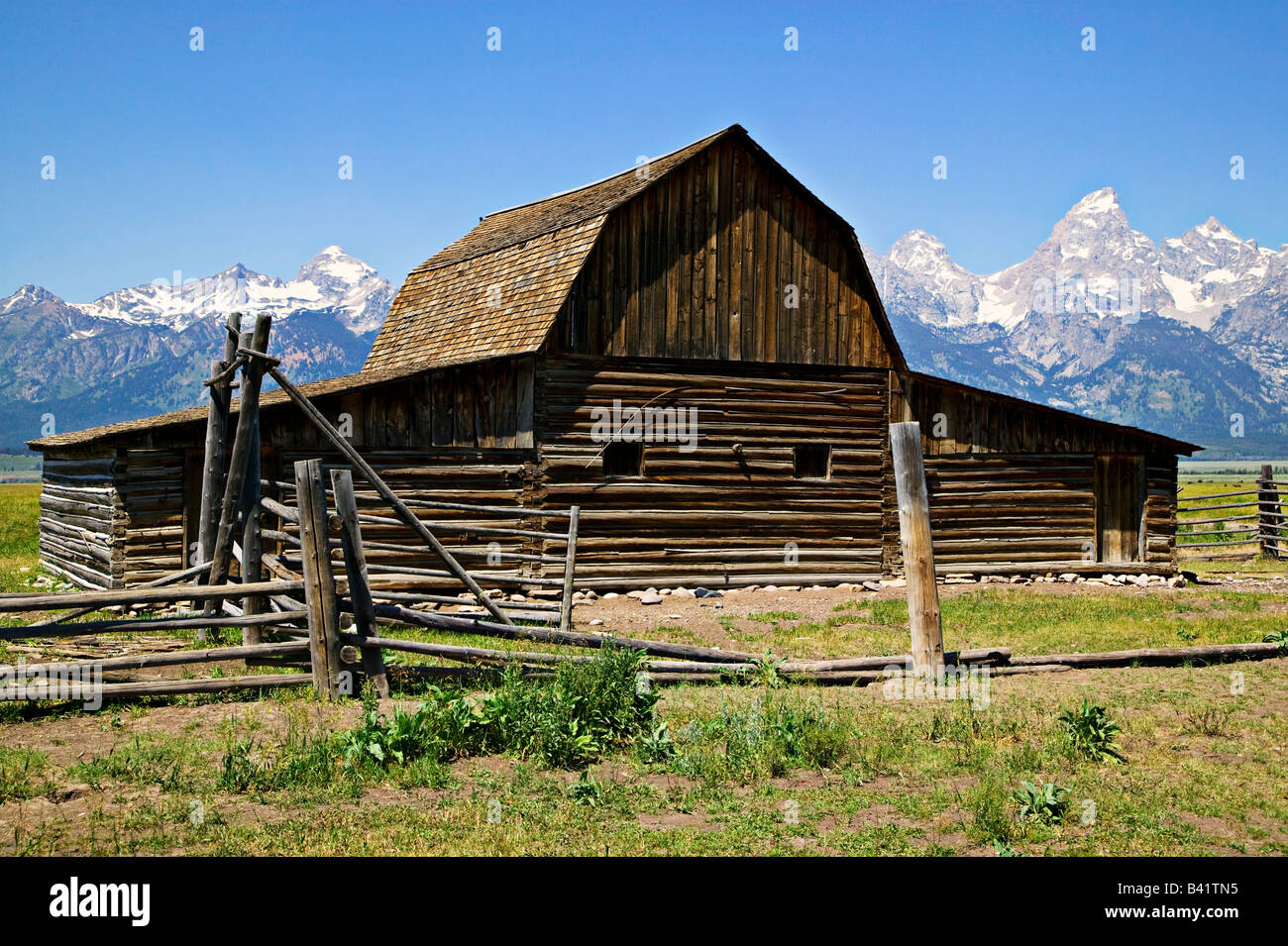 Ancienne grange du Grand Teton National Park, Wyoming Banque D'Images