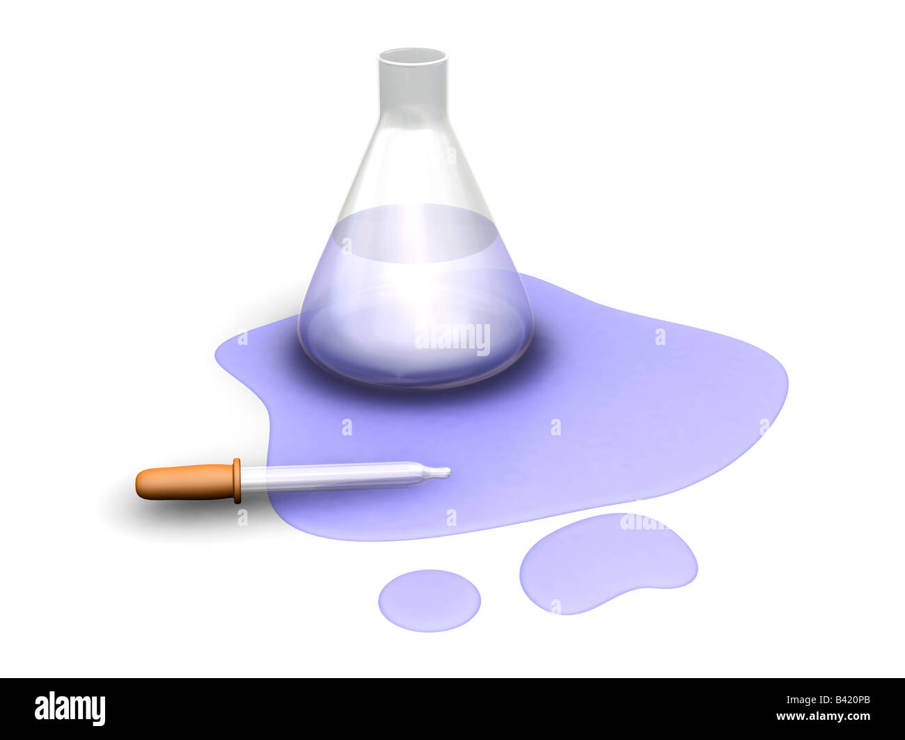 3D render of pipette jaugée et le liquide répandu Banque D'Images