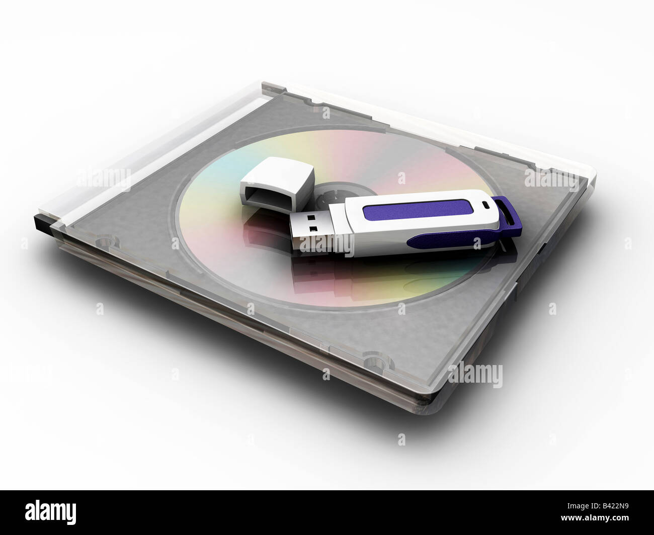 USB pen drive sur disque compact Banque D'Images