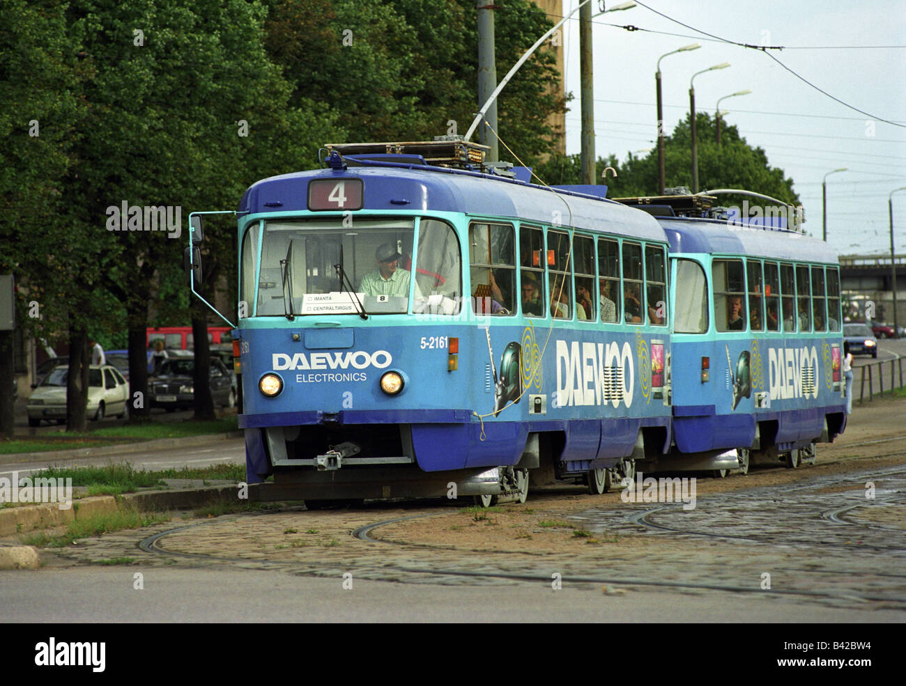 Un tram à Riga, Lettonie Banque D'Images