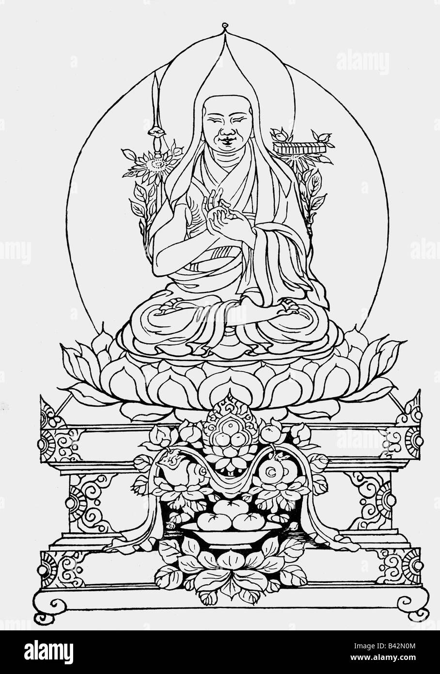 Bouddha, Prince Siddharta Gautama, 563 BC - 483 AC, fondateur indien d'une religion, drauing fait à la main du Tibet, Banque D'Images