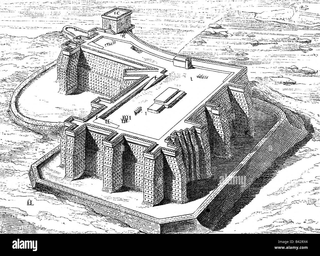 Géographie / voyage, Egypte, architecture, forteresse Semna à Nubia, Moyen-Royaume (vers 1648 - 1550 BC), récosntruction de Charles Chipiez, 19ème siècle, militaire, frontière, monde ancien, antiquité, Afrique, historique, ancien monde, peuple, Banque D'Images