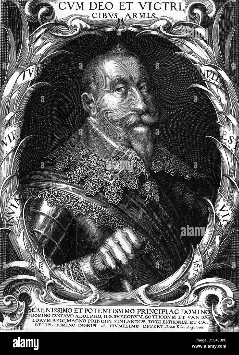 Gustave-adolphe, 19.12.1594 - 16.11.1632, le Roi de Suède 30.10.1611 - 16.11.1632, portrait, gravure sur cuivre par Lucas Kilian, Augsbourg, 1632, , n'a pas d'auteur de l'artiste pour être effacé Banque D'Images